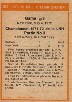 1972-73 O-Pee-Chee #30 1971-72 NHL Playoffs Game 3 Back