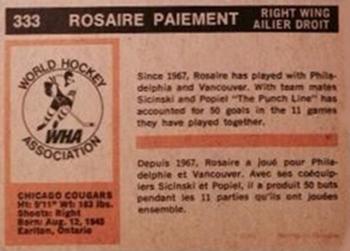 1972-73 O-Pee-Chee #333 Rosaire Paiement Back