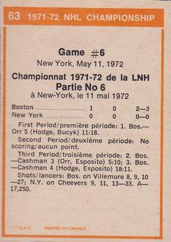 1972-73 O-Pee-Chee #63 1971-72 NHL Playoffs Game 6 Back