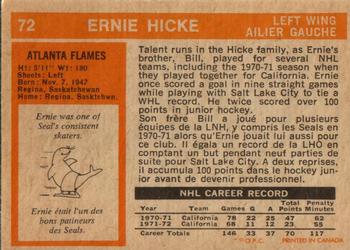 1972-73 O-Pee-Chee #72 Ernie Hicke Back