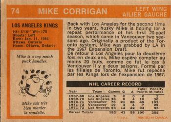 1972-73 O-Pee-Chee #74 Mike Corrigan Back