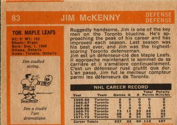 1972-73 O-Pee-Chee #83 Jim McKenny Back