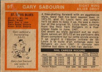 1972-73 O-Pee-Chee #91 Gary Sabourin Back