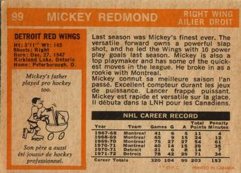 1972-73 O-Pee-Chee #99 Mickey Redmond Back