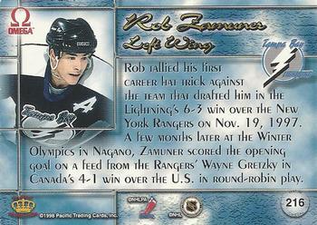 1997-98 Pacific Omega - Emerald Green #216 Rob Zamuner Back