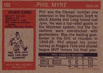1972-73 Topps #109 Phil Myre Back