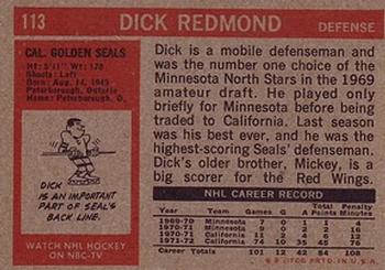 1972-73 Topps #113 Dick Redmond Back