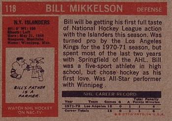 1972-73 Topps #118 Bill Mikkelson Back