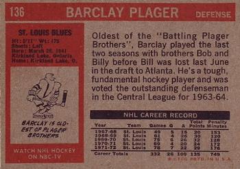 1972-73 Topps #136 Barclay Plager Back