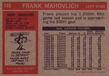1972-73 Topps #140 Frank Mahovlich Back