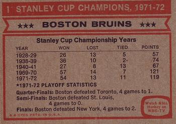 1972-73 Topps #1 1971-72 Stanley Cup Champs (Boston Bruins) Back