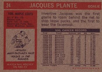 1972-73 Topps #24 Jacques Plante Back