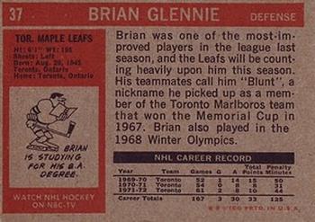 1972-73 Topps #37 Brian Glennie Back
