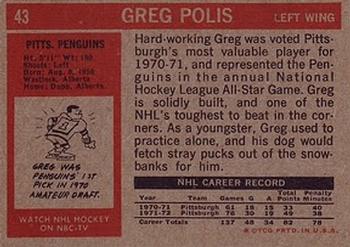 1972-73 Topps #43 Greg Polis Back
