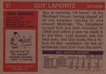 1972-73 Topps #57 Guy Lapointe Back