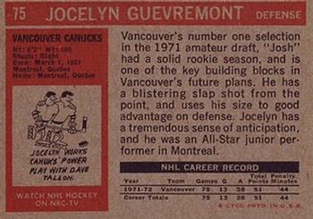 1972-73 Topps #75 Jocelyn Guevremont Back
