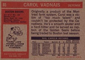 1972-73 Topps #85 Carol Vadnais Back
