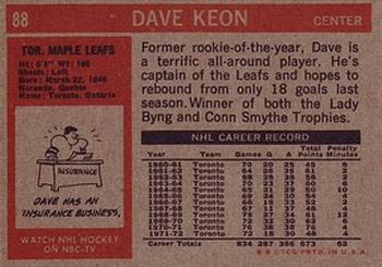 1972-73 Topps #88 Dave Keon Back