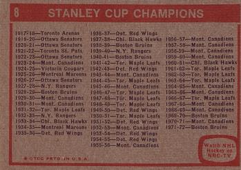 1972-73 Topps #8 Stanley Cup Trophy Back
