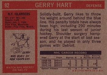1972-73 Topps #92 Gerry Hart Back
