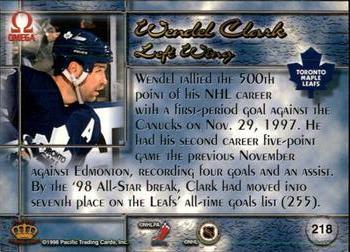 1997-98 Pacific Omega - Ice Blue #218 Wendel Clark Back