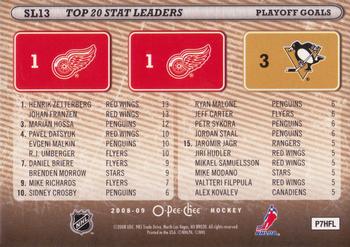 2008-09 O-Pee-Chee - Stat Leaders #SL13 Johan Franzen / Henrik Zetterberg / Marian Hossa  Back