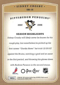 2008-09 O-Pee-Chee - Season Highlights #SH-16 Sidney Crosby Back