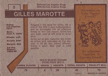 1973-74 O-Pee-Chee #5 Gilles Marotte Back