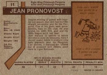 1973-74 O-Pee-Chee #11 Jean Pronovost Back
