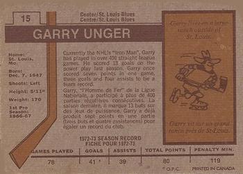 1973-74 O-Pee-Chee #15 Garry Unger Back
