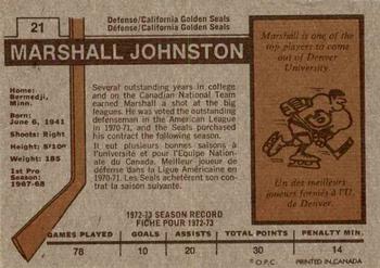 1973-74 O-Pee-Chee #21 Marshall Johnston Back