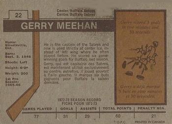 1973-74 O-Pee-Chee #22 Gerry Meehan Back
