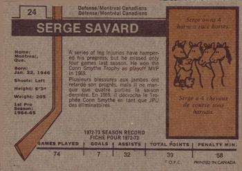 1973-74 O-Pee-Chee #24 Serge Savard Back