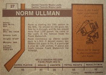 1973-74 O-Pee-Chee #27 Norm Ullman Back