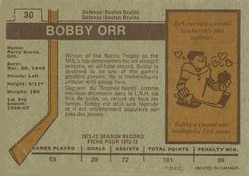 1973-74 O-Pee-Chee #30 Bobby Orr Back