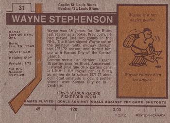 1973-74 O-Pee-Chee #31 Wayne Stephenson Back