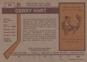 1973-74 O-Pee-Chee #34 Gerry Hart Back