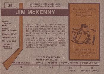 1973-74 O-Pee-Chee #39 Jim McKenny Back