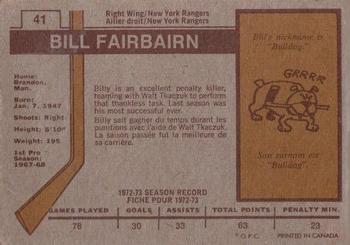 1973-74 O-Pee-Chee #41 Bill Fairbairn Back