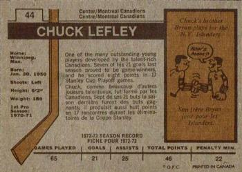 1973-74 O-Pee-Chee #44 Chuck Lefley Back
