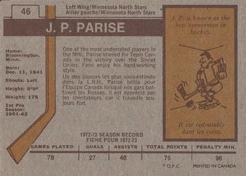1973-74 O-Pee-Chee #46 J. P. Parise Back