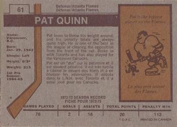 1973-74 O-Pee-Chee #61 Pat Quinn Back