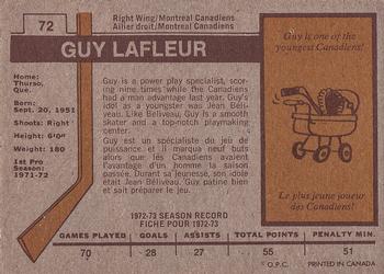 1973-74 O-Pee-Chee #72 Guy Lafleur Back