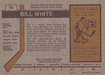 1973-74 O-Pee-Chee #78 Bill White Back
