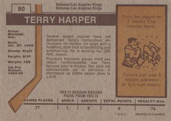 1973-74 O-Pee-Chee #80 Terry Harper Back