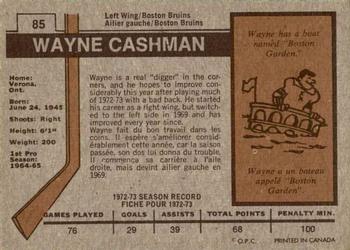 1973-74 O-Pee-Chee #85 Wayne Cashman Back