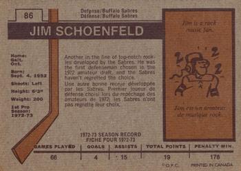 1973-74 O-Pee-Chee #86 Jim Schoenfeld Back