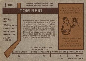 1973-74 O-Pee-Chee #109 Tom Reid Back