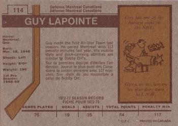 1973-74 O-Pee-Chee #114 Guy Lapointe Back