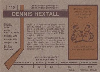 1973-74 O-Pee-Chee #115 Dennis Hextall Back